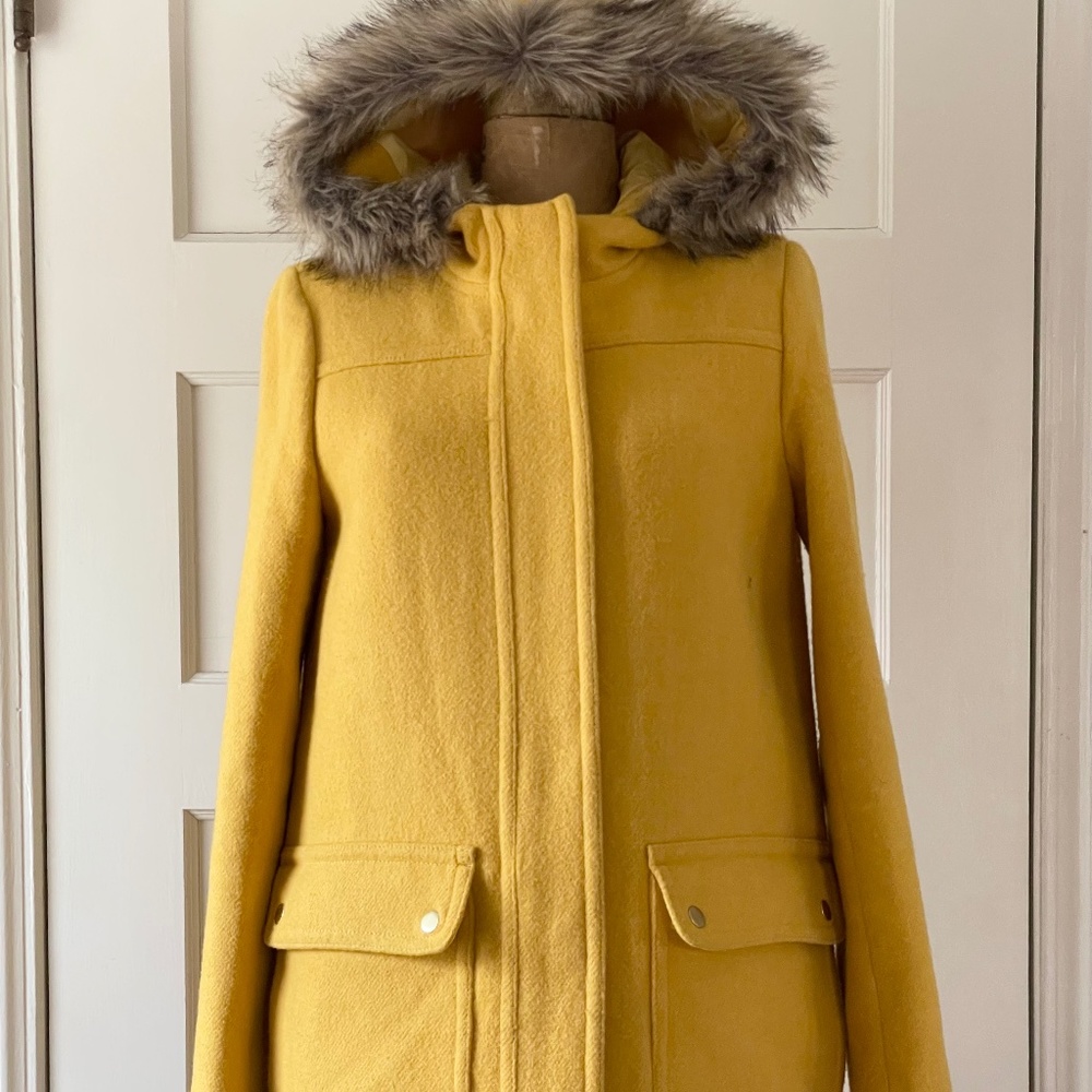 J.Crew Gold Faux Fur Hood Parka - Size 6